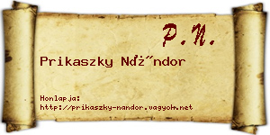 Prikaszky Nándor névjegykártya